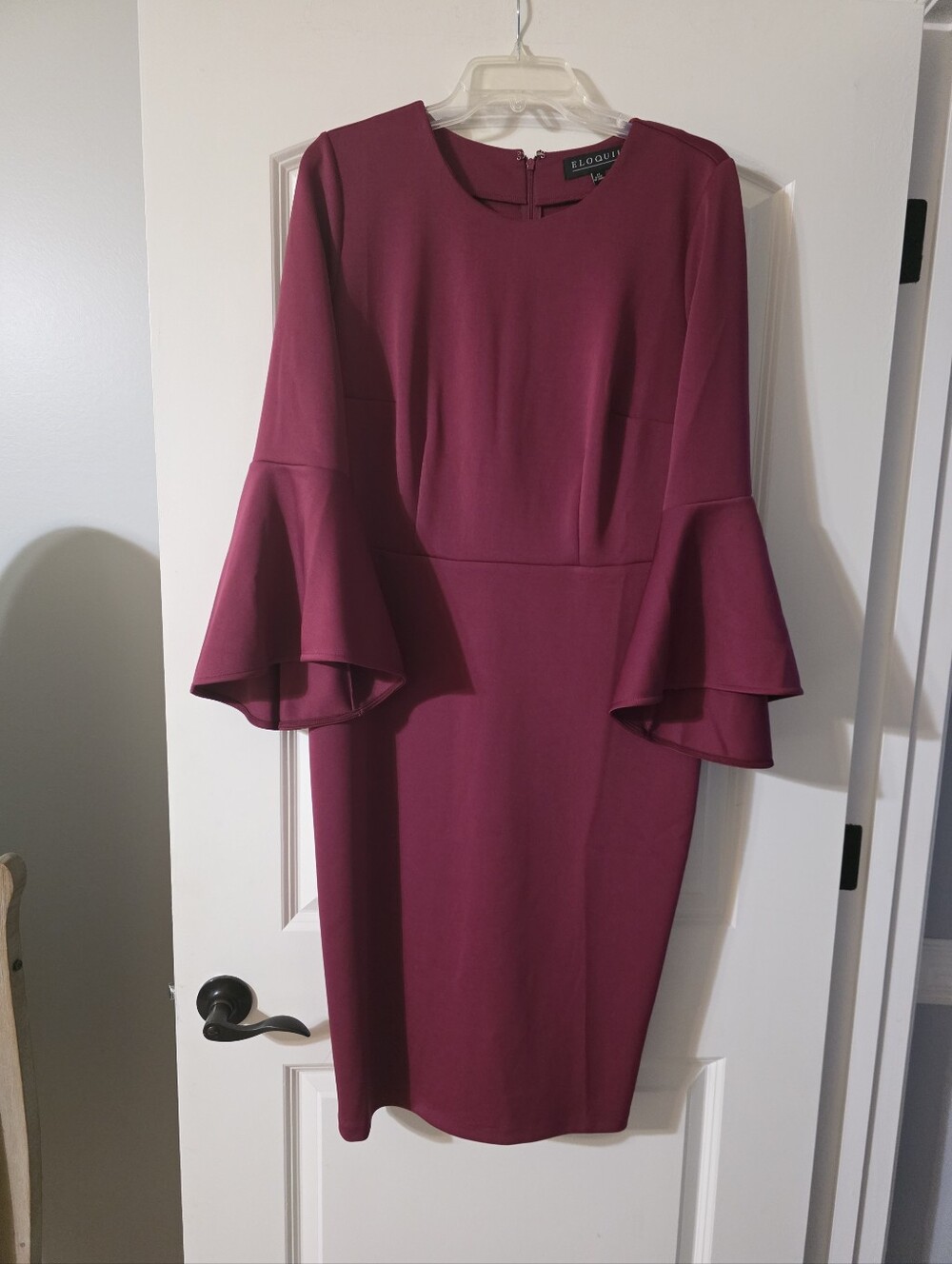 Eloquii Berry Bell-Sleeve Sheath Dress